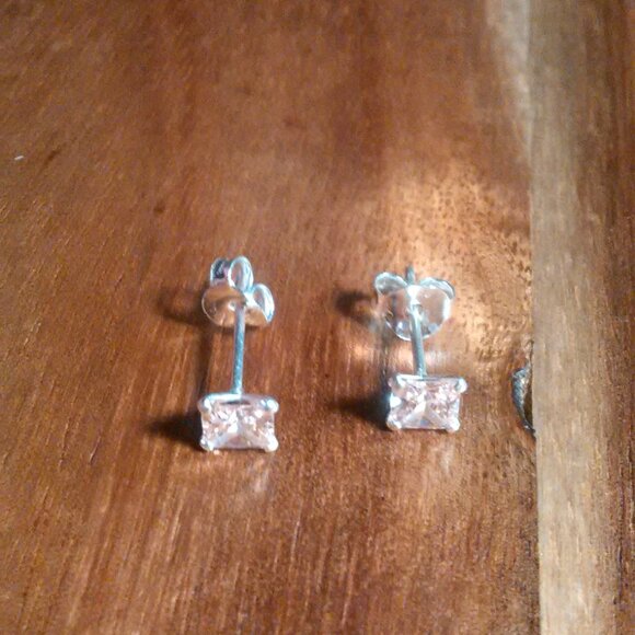 Pink Cubic Zirconia Sterling Silver Stud Earrings - Picture 6 of 7